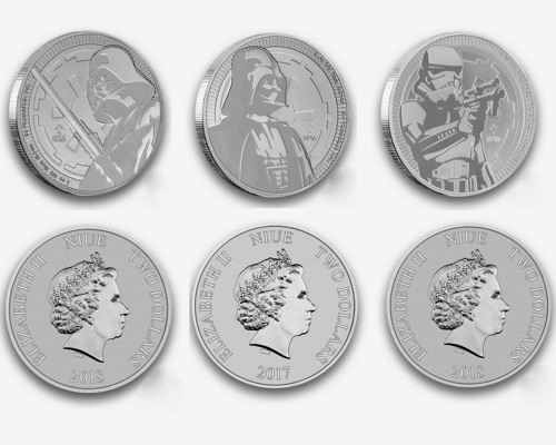 3x 1oz Star Wars Silbermünzen 2017 2018 Queen Elizabeth II two dollars NIUE Darth Vader Stormtrooper
