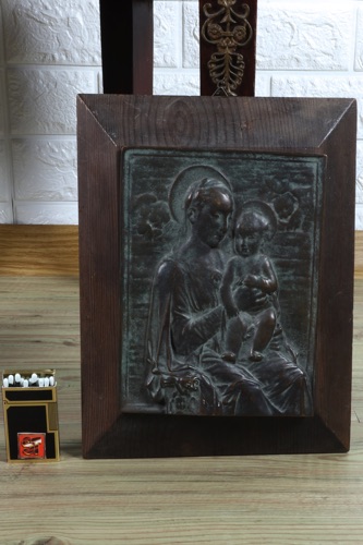 Relief Bronze antik Professor Augusto Varnesi nach Murillo Madonna Maria Jesus Kind