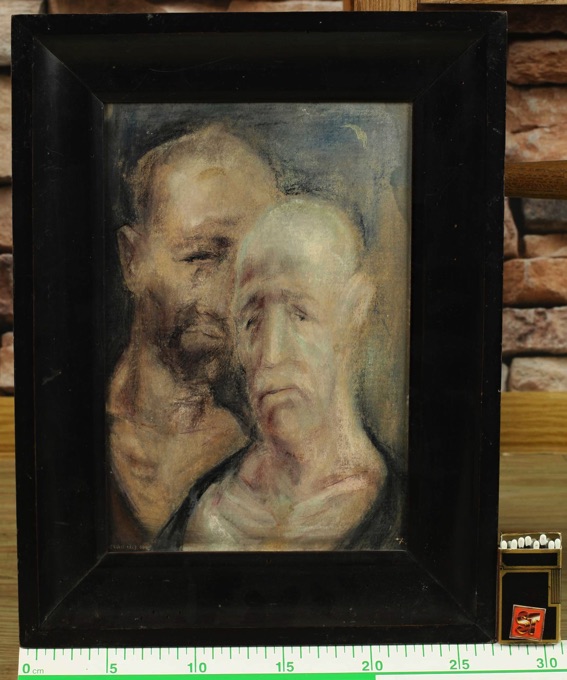 Feher oder ähnlich Gouache Gemälde 1949 akademisch Portrait 2 Personen expressiv