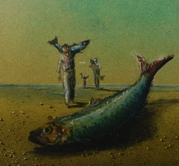Walter Heckmann Gemälde Fisch Strand 1979